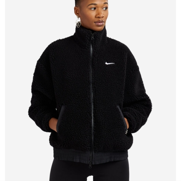 NWT Nike Sherpa Swoosh Embroidered Logo  Jacket Full Zip Black - Picture 12 of 12